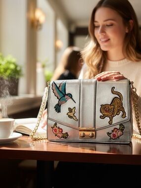 ASOS Embroidered Silver Chain Strap Bag